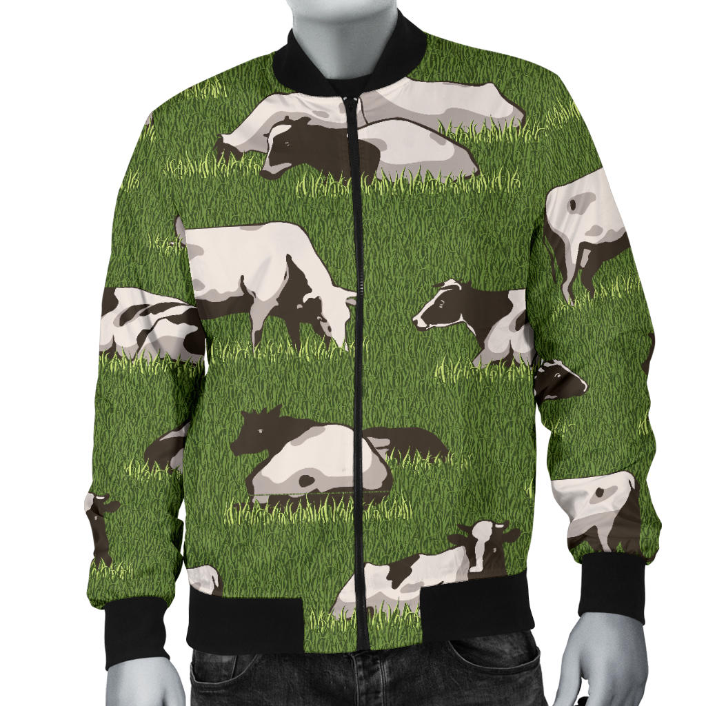 Cow on Grass Print Pattern Men Bomber Jacket
