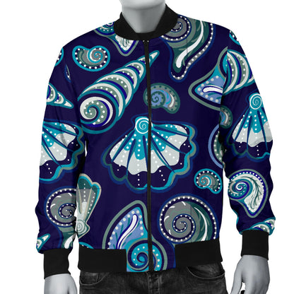 Beach Seashell Blue Print Men Bomber Jacket