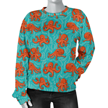 Octopus Cartoon Design Print Themed Women Long Sleeve Sweatshirt