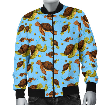 Hello Sea Turtle Print Pattern Men Bomber Jacket