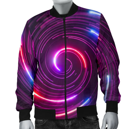 Vortex Twist Swirl Purple Neon Print Men Bomber Jacket
