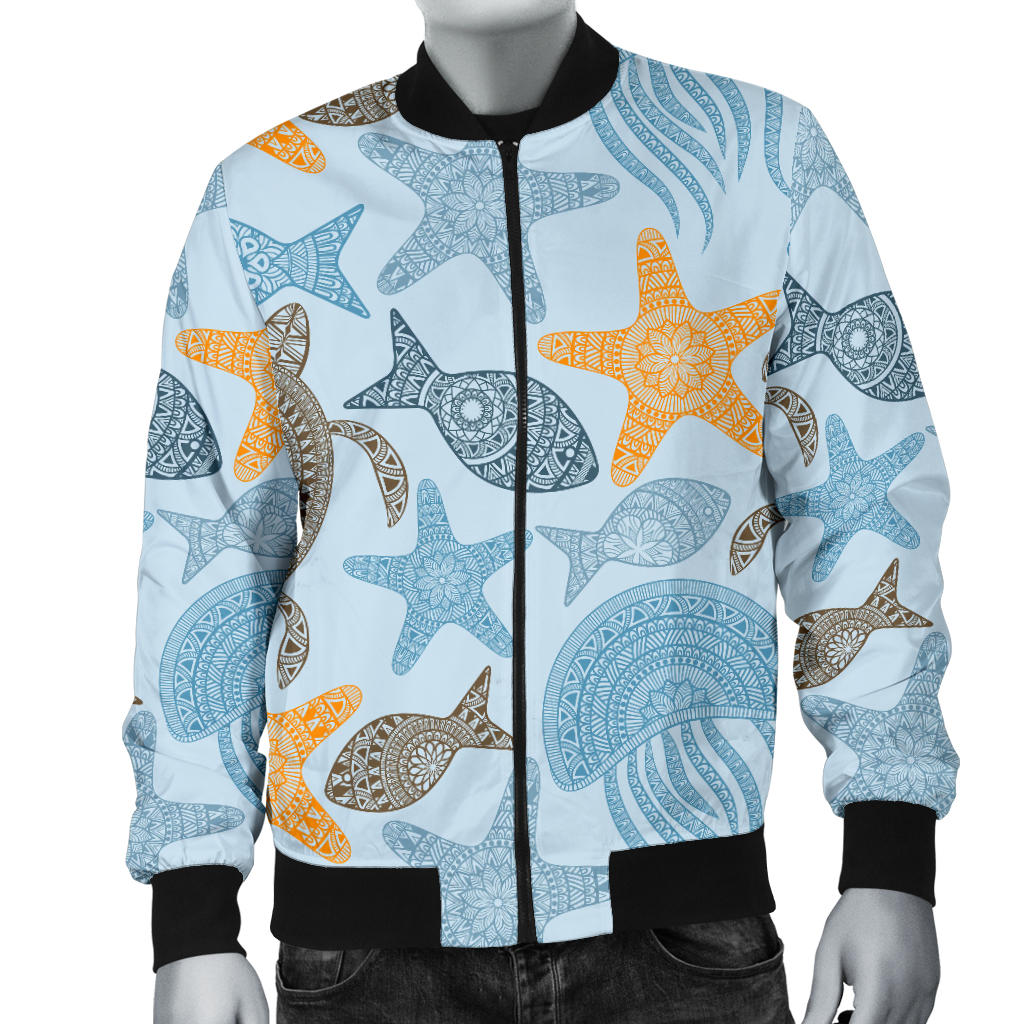 Polynesian Jellyfish Turtle Print Men Bomber Jacket