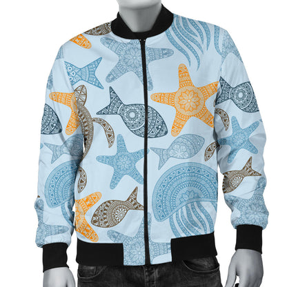 Polynesian Jellyfish Turtle Print Men Bomber Jacket