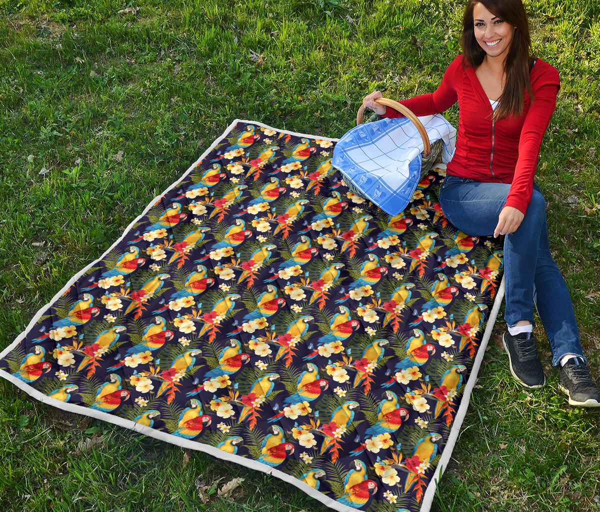 Parrot Themed Design Quilt Bedspread