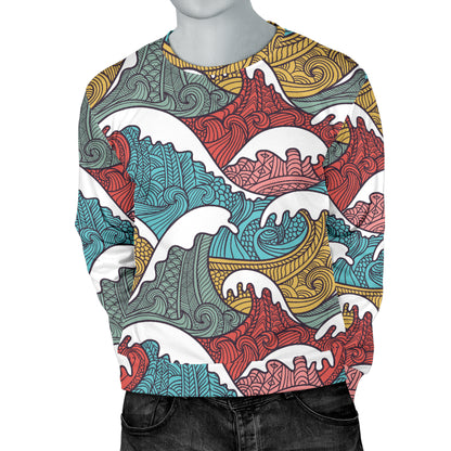 Tribal Wave Pattern Print Men Long Sleeve Sweatshirt