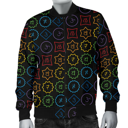 Chakra Colorful Symbol Pattern Men Bomber Jacket