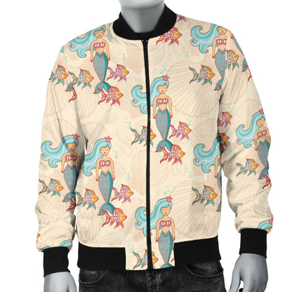 Mermaid Girl With Fish Design Print Men Bomber Jacket