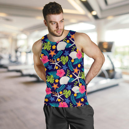 Beach Seashell Floral Theme Men Tank Top