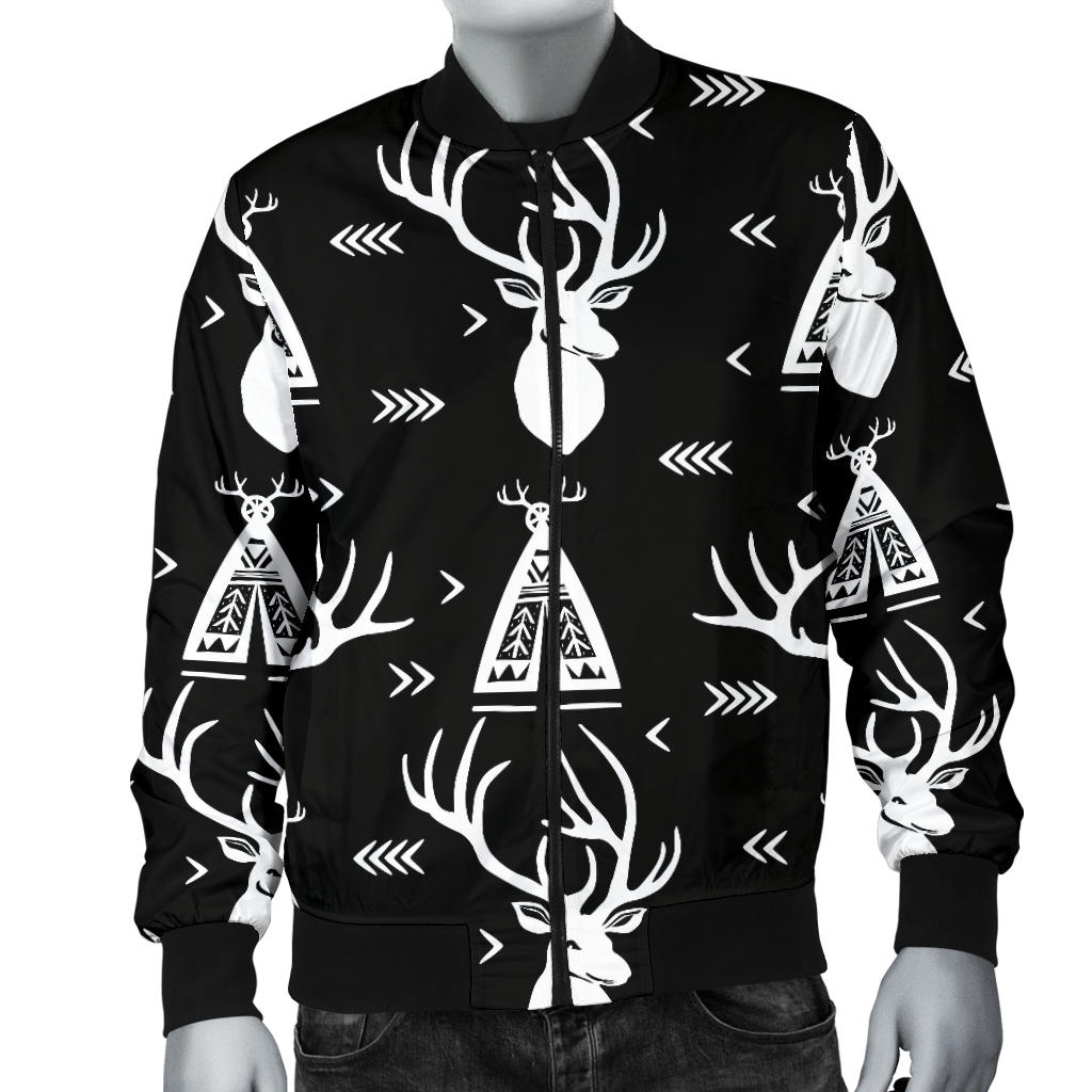 Deer Native Indian Print Pattern Men Bomber Jacket