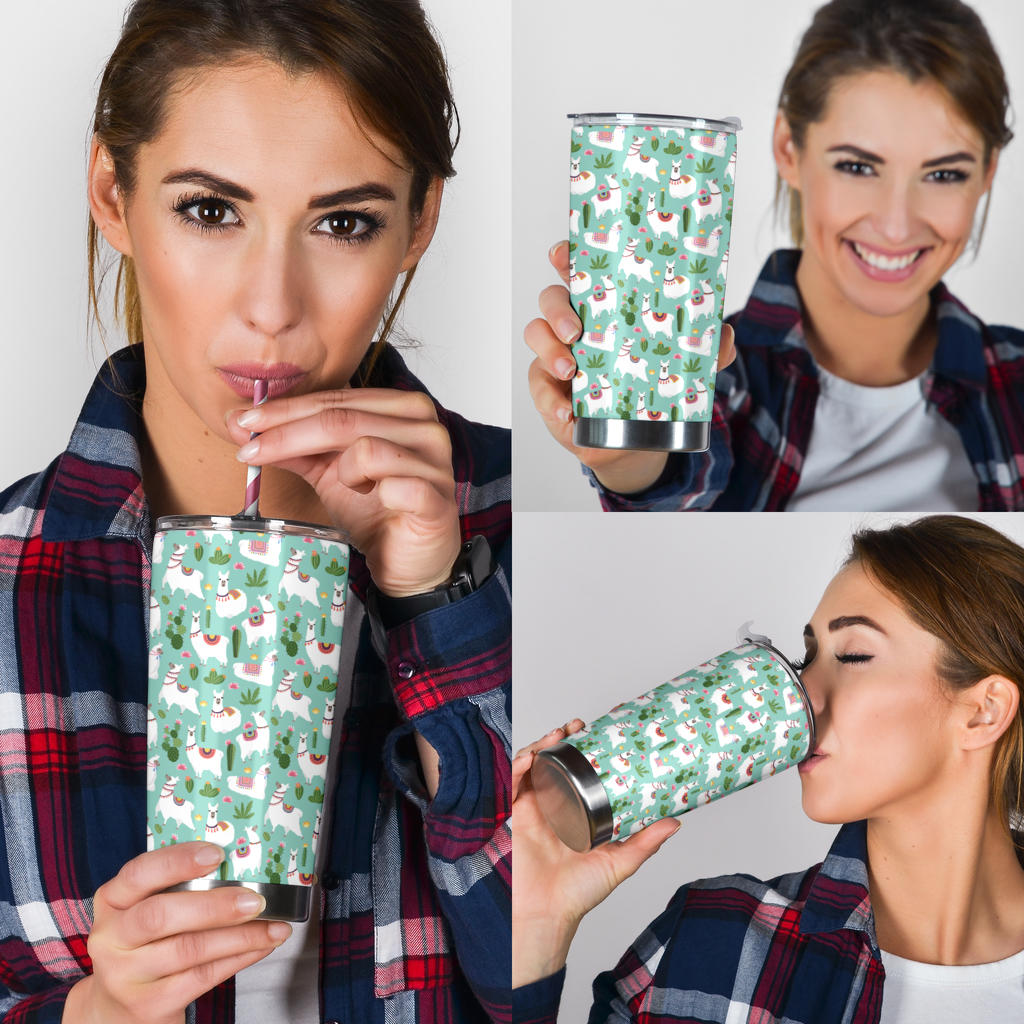 Llama with Cactus Themed Print Tumbler