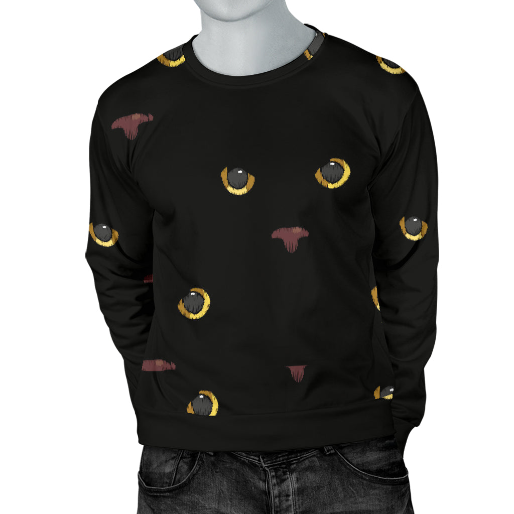 Black Cat Face Print Pattern Men Long Sleeve Sweatshirt