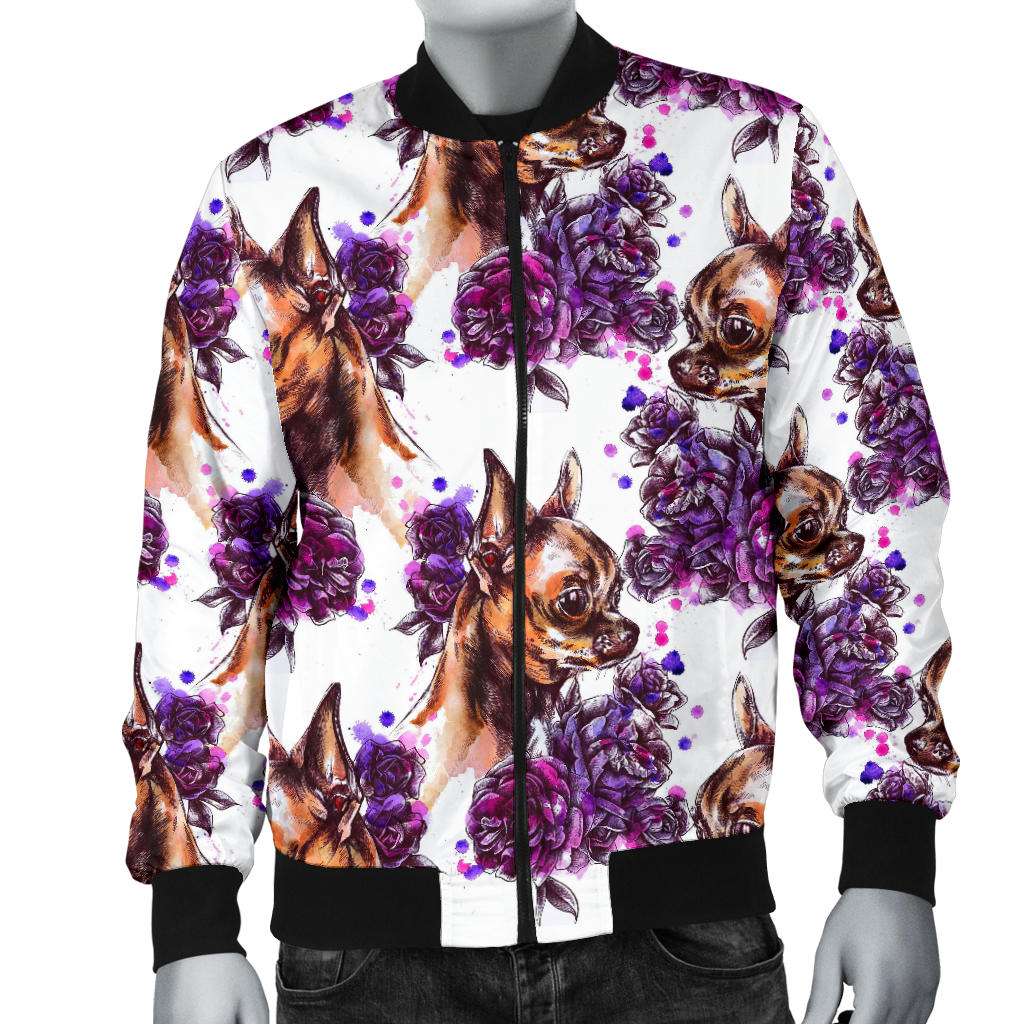 Chihuahua Purple Floral Men Bomber Jacket