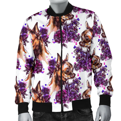 Chihuahua Purple Floral Men Bomber Jacket