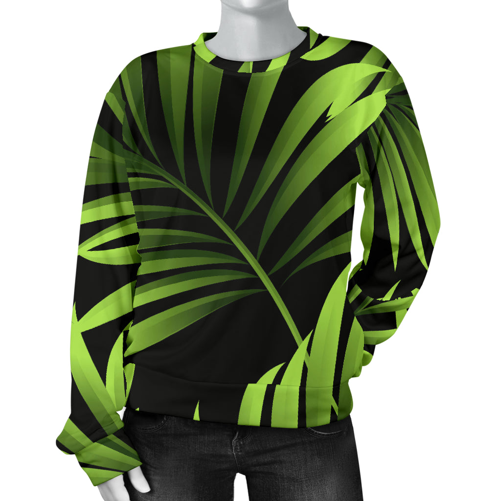 Green Neon Tropical Palm Leaves Women Long Sleeve Sweatshirt