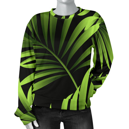 Green Neon Tropical Palm Leaves Women Long Sleeve Sweatshirt