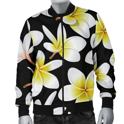Yellow Plumeria Hawaiian Flowers Men Bomber Jacket