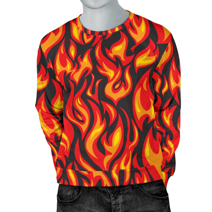 Flame Fire Print Pattern Men Long Sleeve Sweatshirt