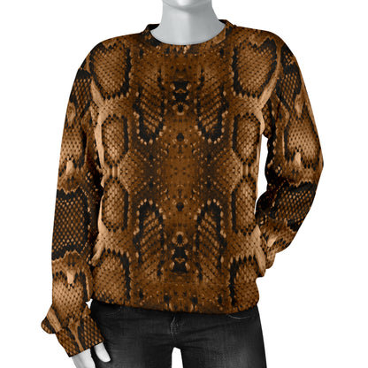 Snake Skin Brown Print Women Long Sleeve Sweatshirt