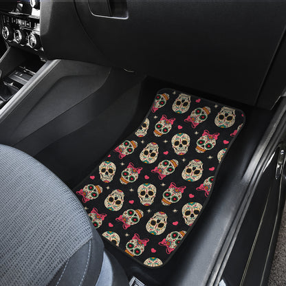 Sugar Skull Pink Bow Themed Print Car Floor Mats Front Back