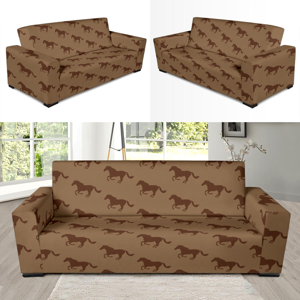 Horse Brown Print Design LKS307 Sofa Slipcover