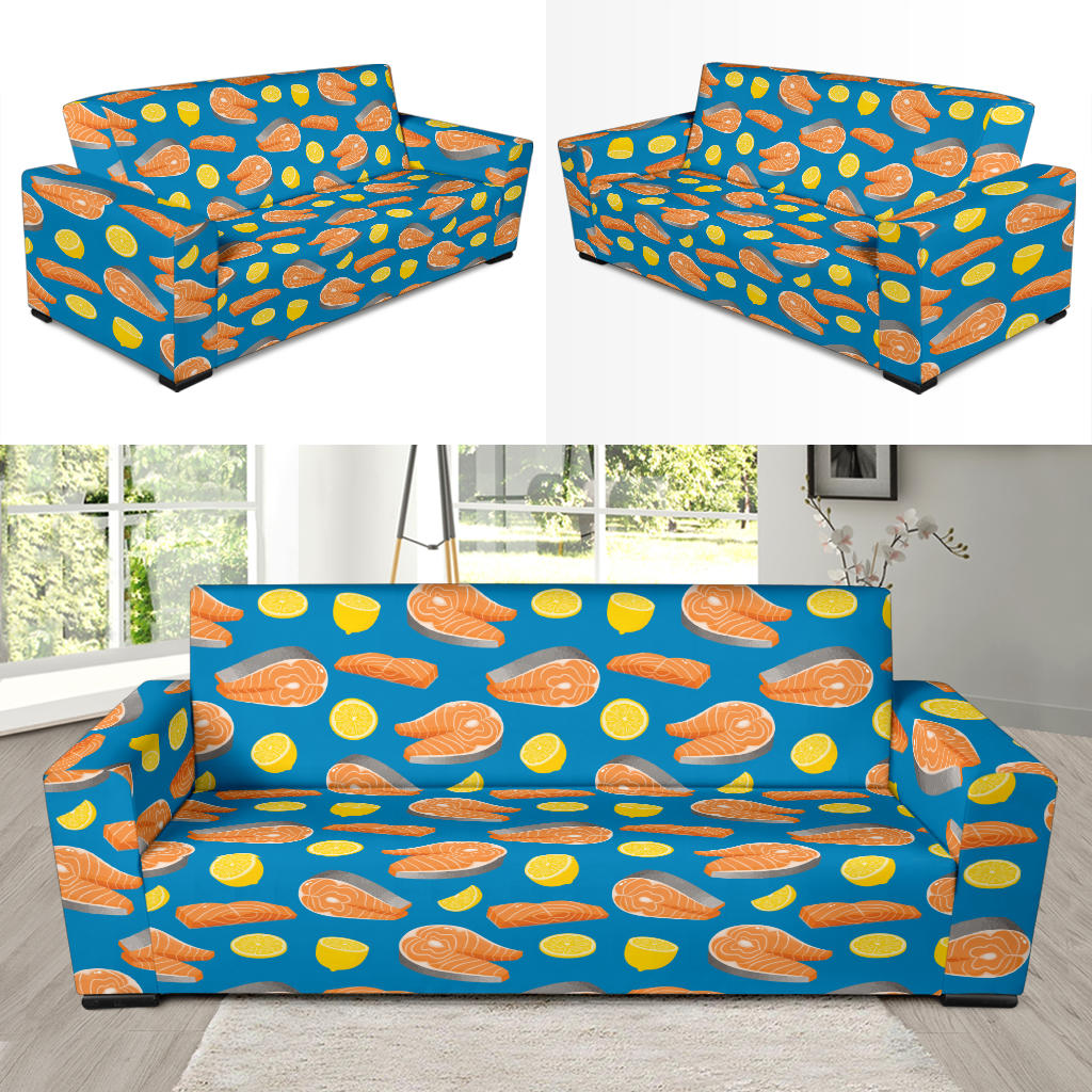 Salmon Steak With Lemon Print Design LKS308 Sofa Slipcover