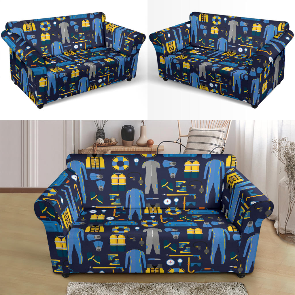 Scuba Equipment Print Design LKS305 Loveseat Couch Slipcover