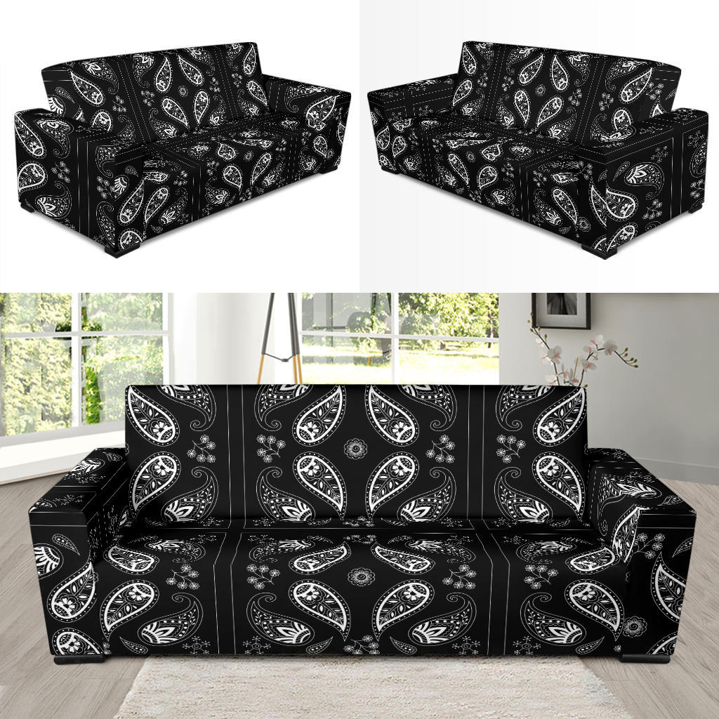 Bandana Paisley Black Print Design LKS308 Sofa Slipcover