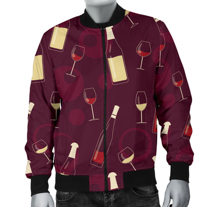 Wine Themed Pattern Print Men Bomber Jacket