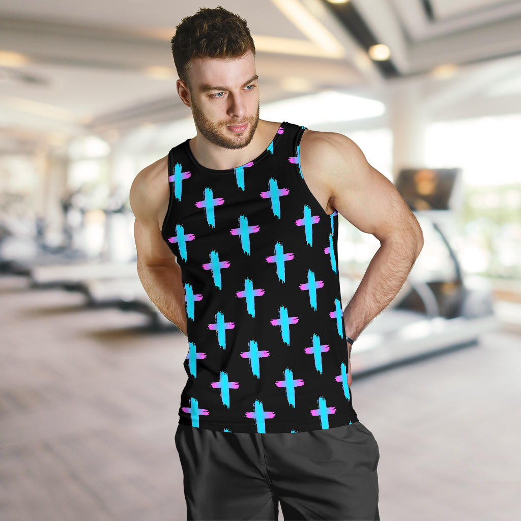Christian Cross neon Pattern Men Tank Top