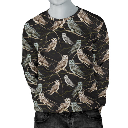 Owl Branch Themed Design Print Men Long Sleeve Sweatshirt