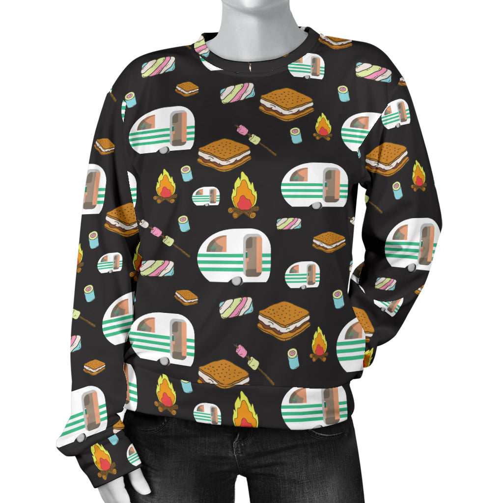 Camper marshmallow Camping Design Print Women Long Sleeve Sweatshirt