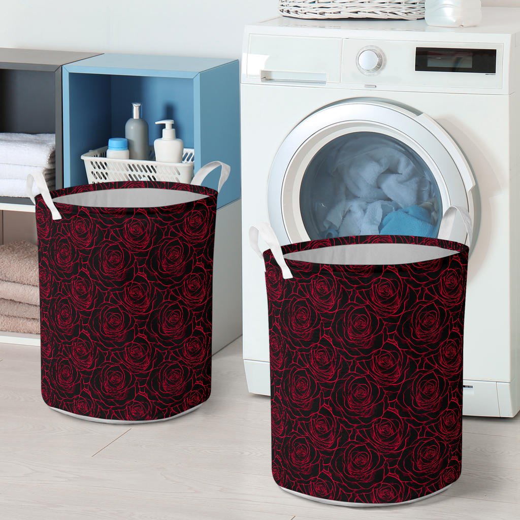 Red Rose Design Print Laundry Basket