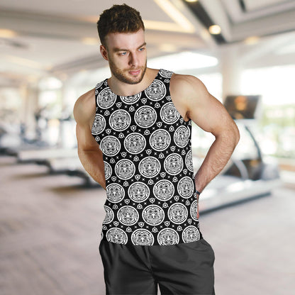 Calendar Aztec White Black Print Pattern Men Tank Top
