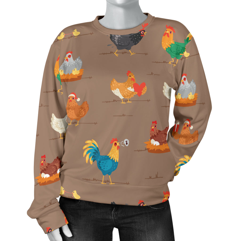 Chicken Happy Print Pattern Women Long Sleeve Sweatshirt