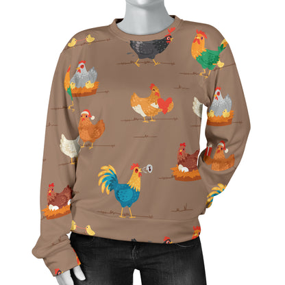Chicken Happy Print Pattern Women Long Sleeve Sweatshirt