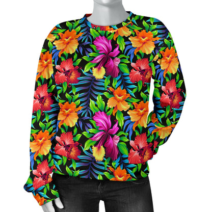 Tropical Folower Colorful Print Women Long Sleeve Sweatshirt