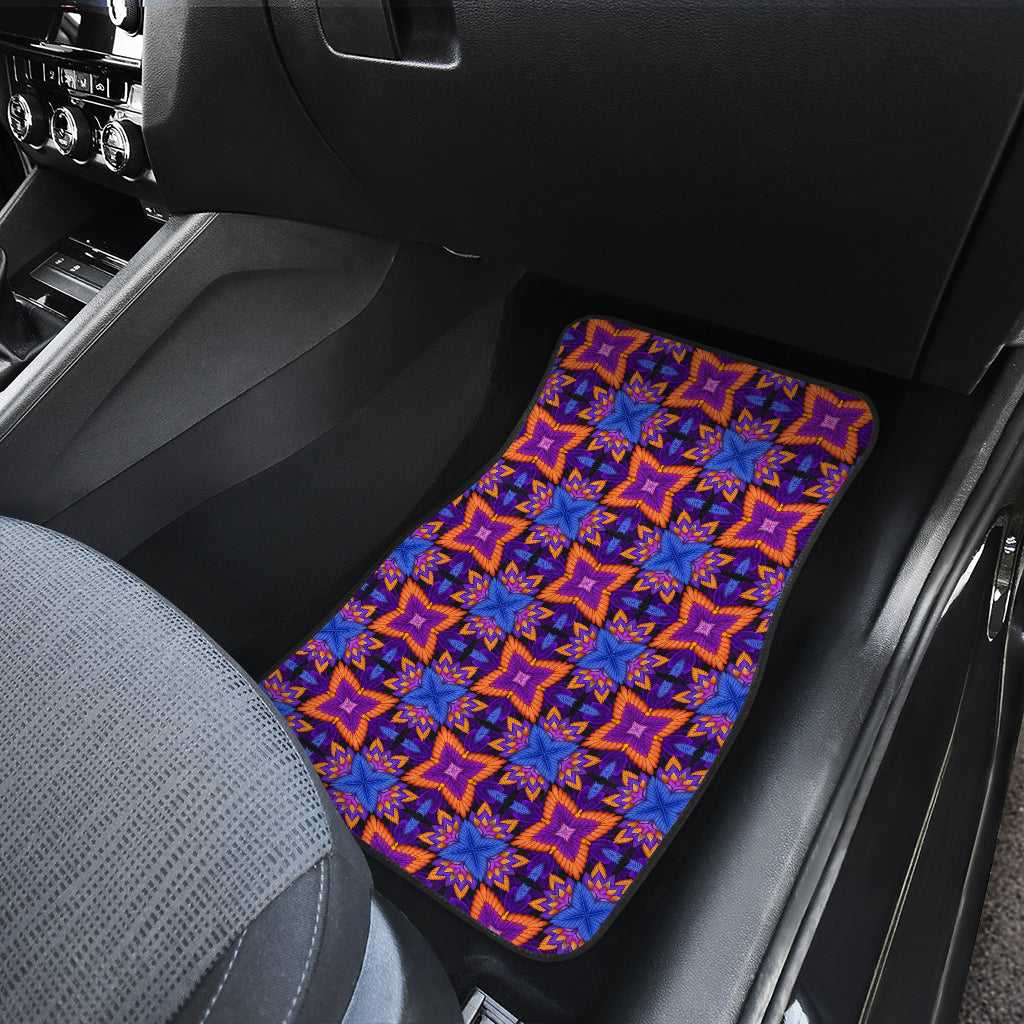 kaleidoscope Purple Orange Print Design Car Floor Mats Front Back
