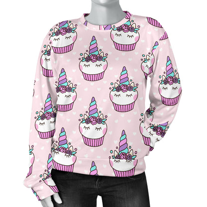 Cupcakes Unicorn Print Pattern Women Long Sleeve Sweatshirt