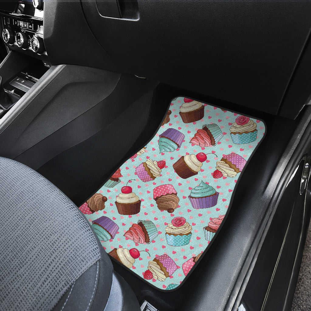 Cupcakes Fancy Heart Print Pattern Car Floor Mats Front Back