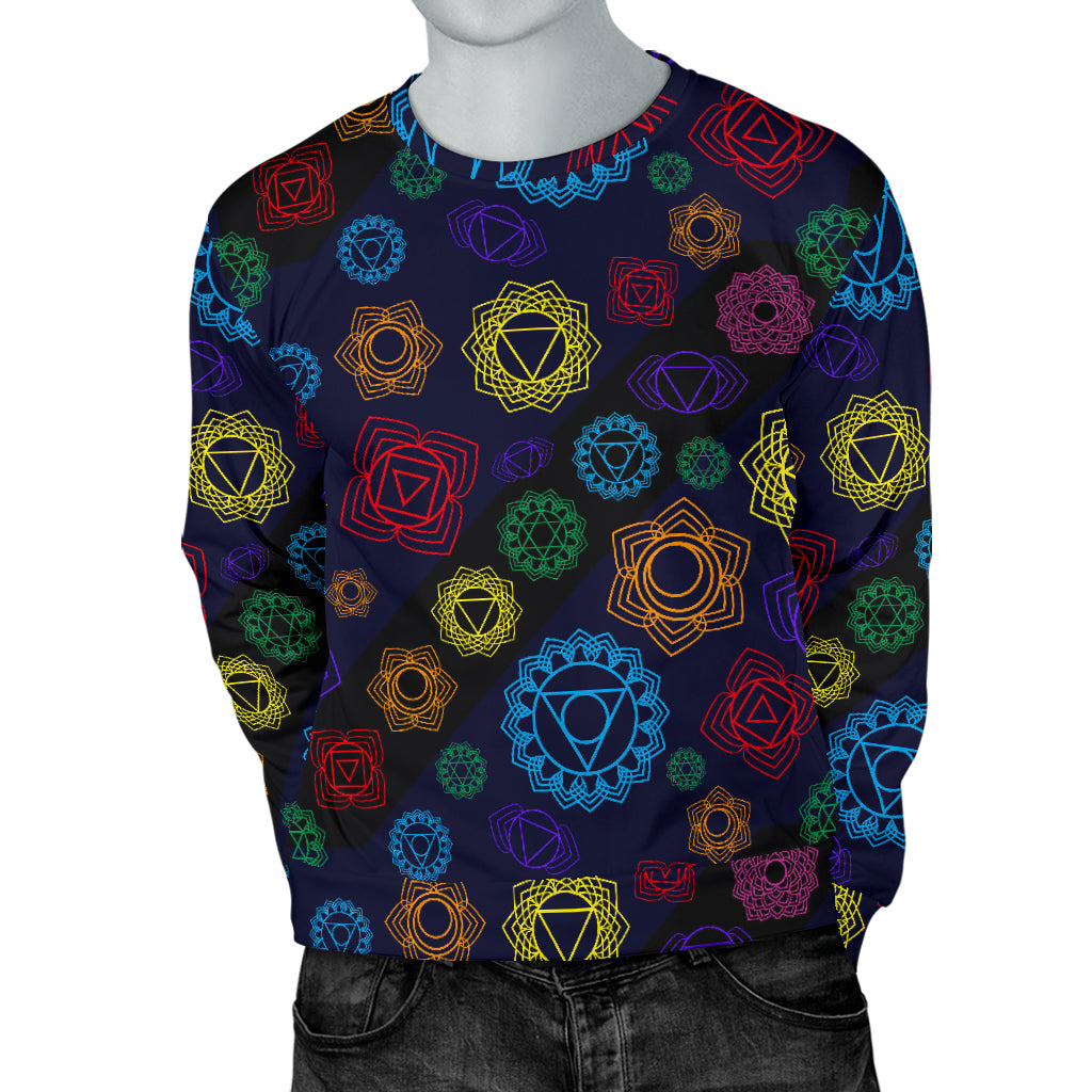 Chakra Colorful Print Pattern Men Long Sleeve Sweatshirt