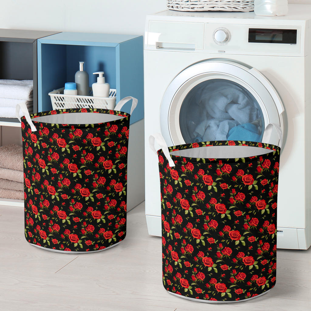 Red Rose Themed Print Laundry Basket