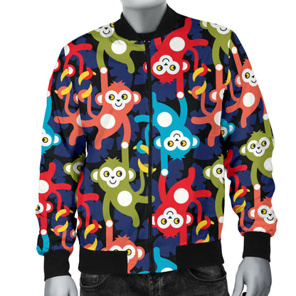 Monkey Colorful Design Themed Print Men Bomber Jacket