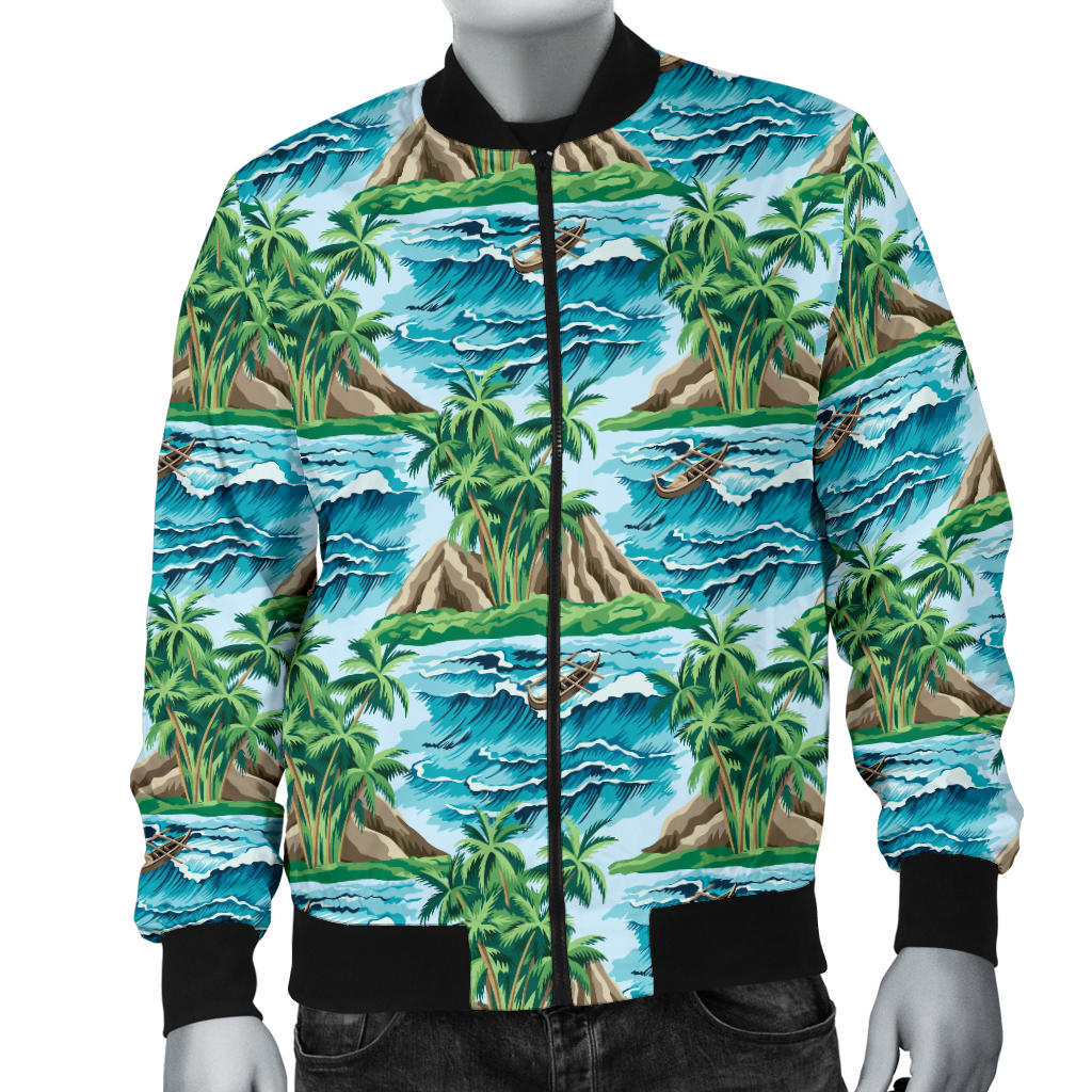 Palm Tree Hawaiian Themed Design Print Men Bomber Jacket