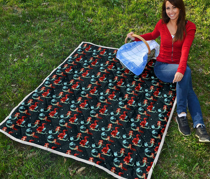 Mermaid Girl Themed Design Print Quilt Bedspread