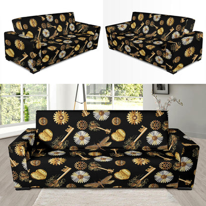 Steampunk Key Dragonfly Print Design LKS303 Sofa Slipcover