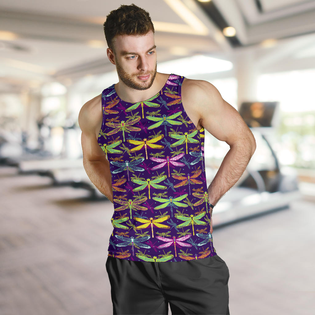 Dragonfly Neon Color Print Pattern Men Tank Top