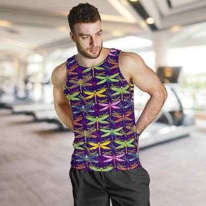 Dragonfly Neon Color Print Pattern Men Tank Top