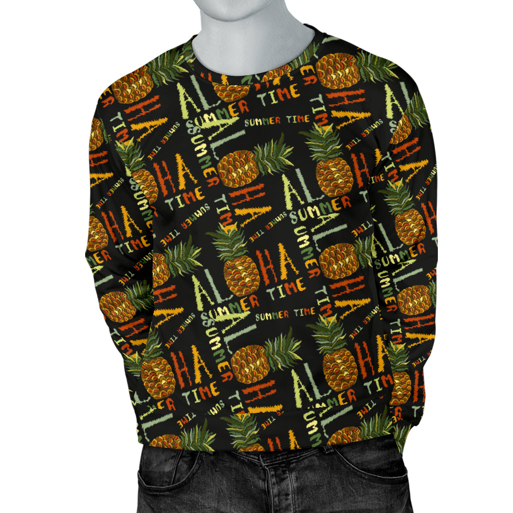 Aloha Hawaii Time Design Themed Print Men Long Sleeve Sweatshirt