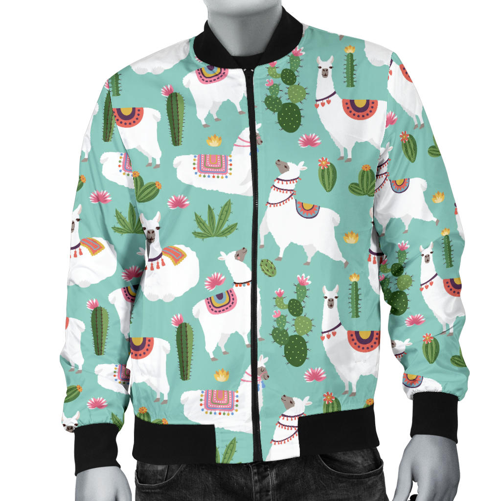 Llama with Cactus Themed Print Men Bomber Jacket
