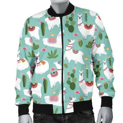 Llama with Cactus Themed Print Men Bomber Jacket